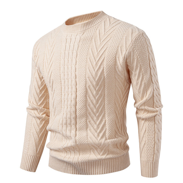 Chunky knit sweater for men with cable pattern and round neck Lune London