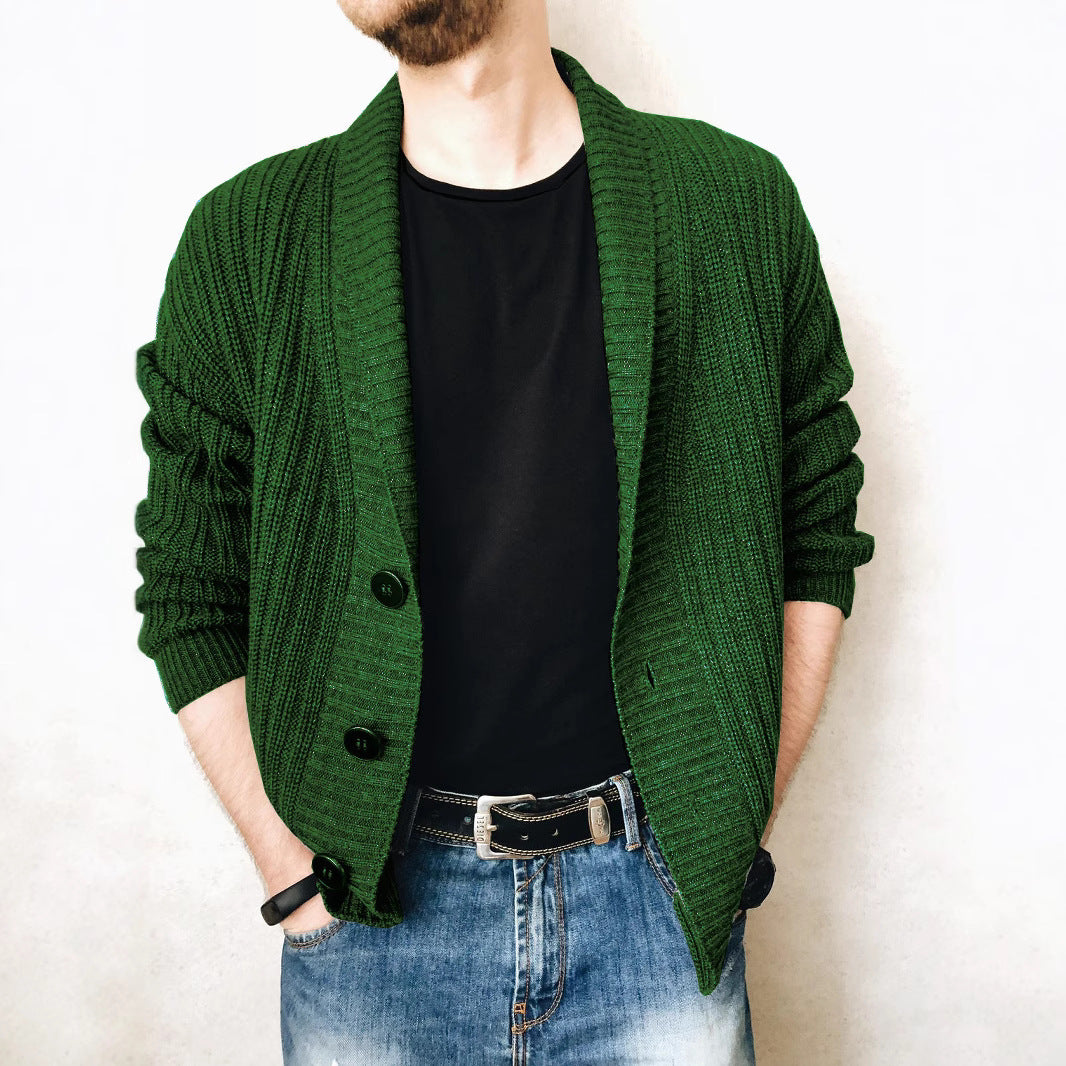 Men's knitted jacket with large collar and decorative buttons Lune London