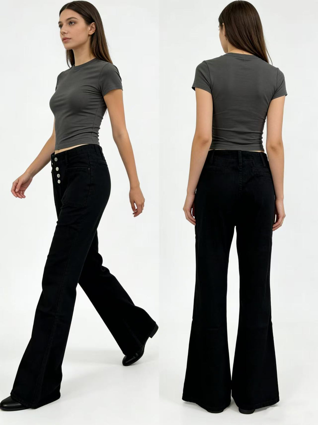 Women Bootcut Jeans with High Waist and Button Closure Lune London