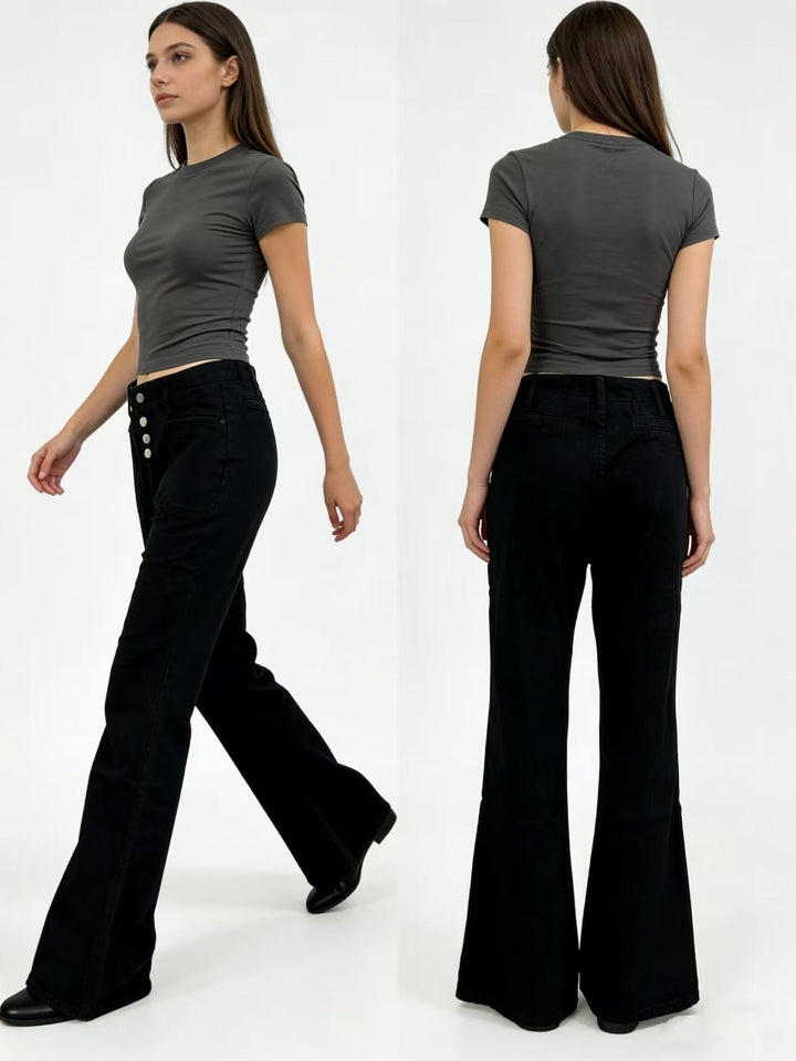 Women Bootcut Jeans with High Waist and Button Closure Lune London