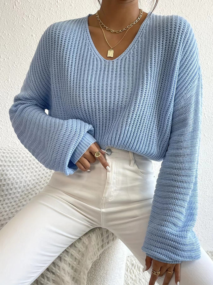 Casual knit sweater for women with a wide V-neck and oversized sleeves Lune London
