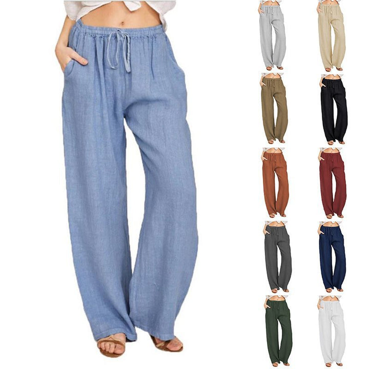 Comfortable and breathable linen pants for women with elastic waistband and side pockets Lune London