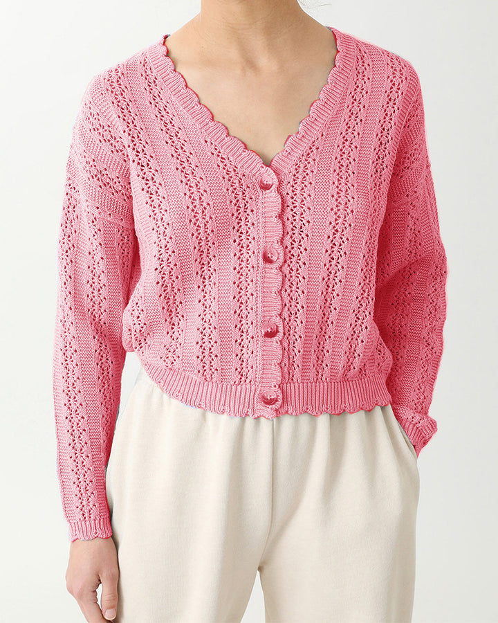 Knitted cardigan for women with feminine ruffles and button details Lune London