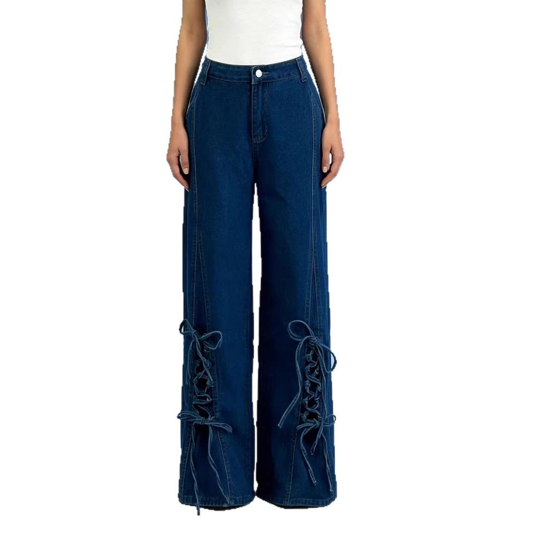 Women's flared jeans with trendy lacing detail and wide leg Lune London