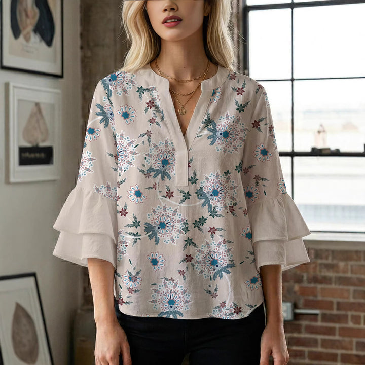 Women's blouse with voluminous sleeves and floral design Lune London