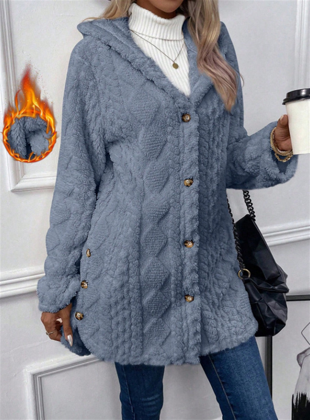 Ladies Cozy Teddy Jacket with Button Closure Lune London