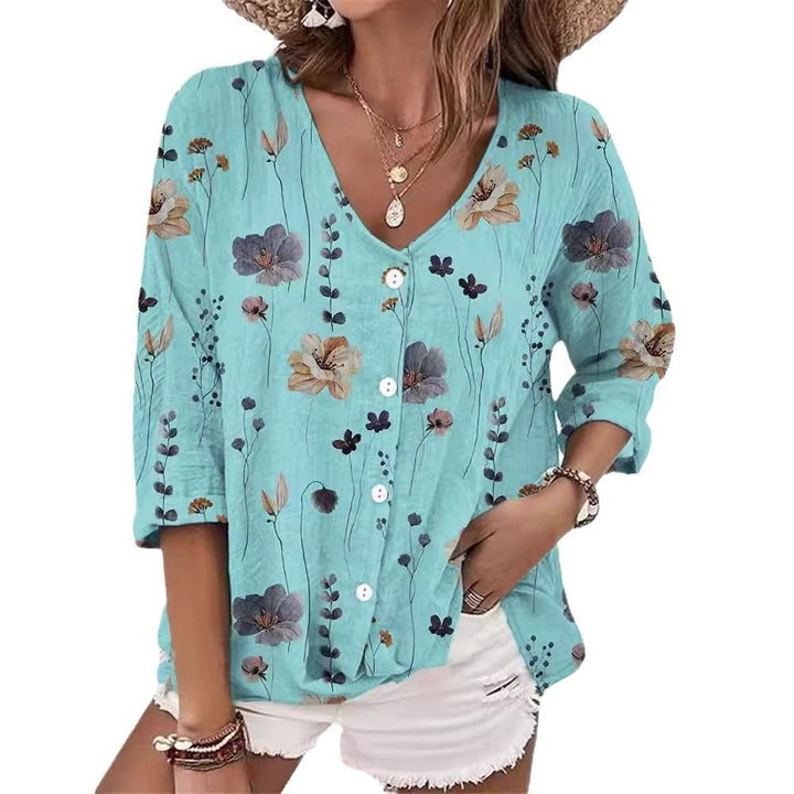 Women's blouse with floral design and button front Lune London