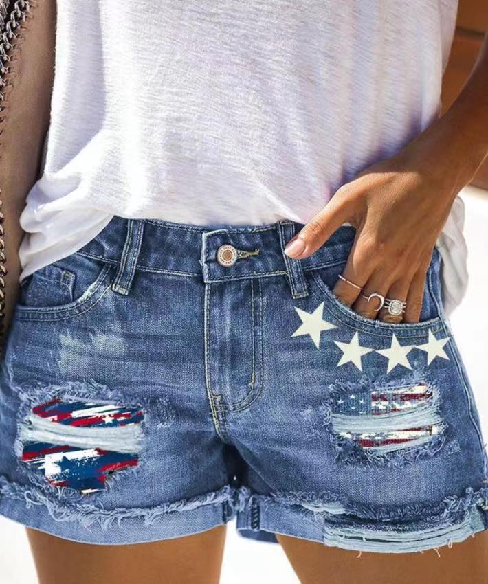 Ladies Stylish Destroyed Denim Shorts with Creative Patches Lune London