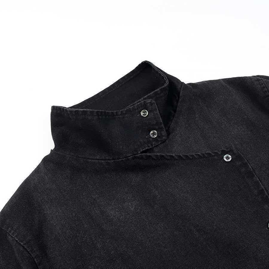 Veste en denim moderne pour femmes avec col asymétrique et boutons-pression pratiques Chic & Stil