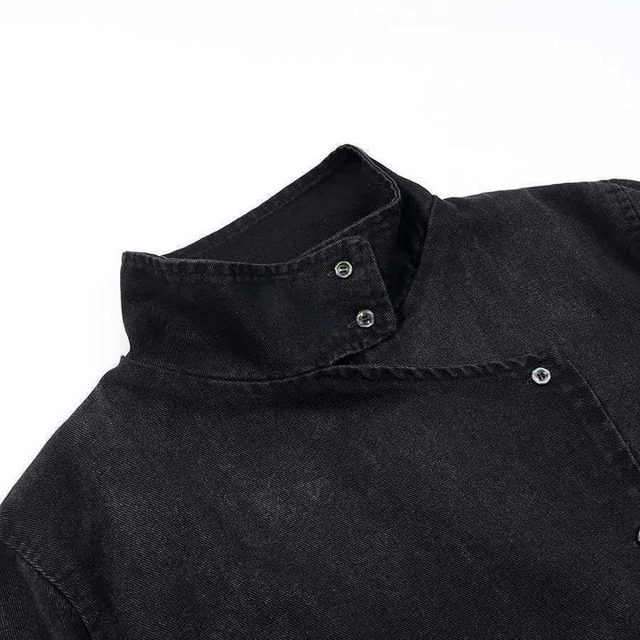Veste en denim moderne pour femmes avec col asymétrique et boutons-pression pratiques Chic & Stil