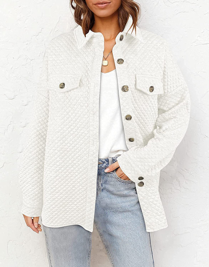 Plus size women's quilted jacket with pockets and classic collar Lune London