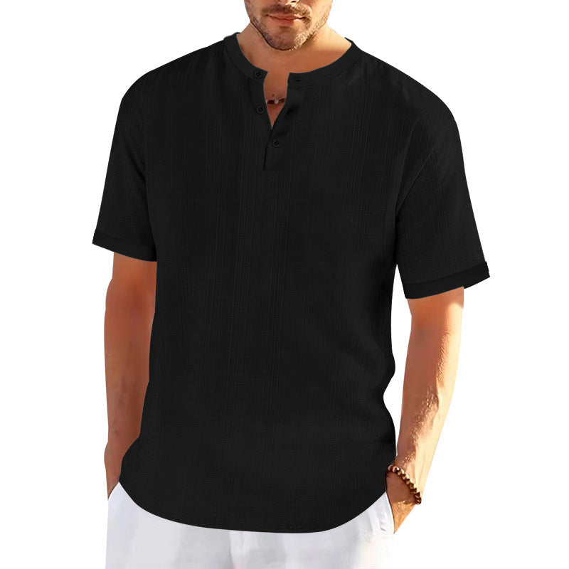 Men's short sleeve Henley t-shirt with textured design and trendy buttons Lune London