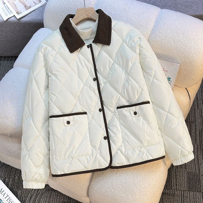 Ladies quilted jacket slightly insulated with contrasting collar and practical pockets Lune London