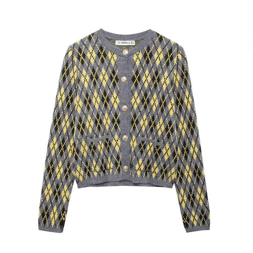 Ladies argyle patterned knitted vests with button placket Lune London