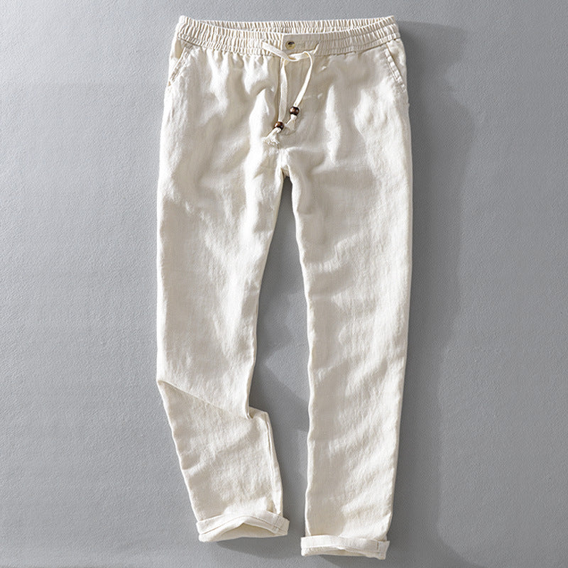 Casual linen pants for ladies with elastic waist and side pockets Lune London