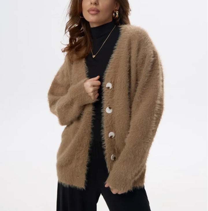 Ladies Soft Wool Sweater with Pearl Buttons and Casual Chic Fit