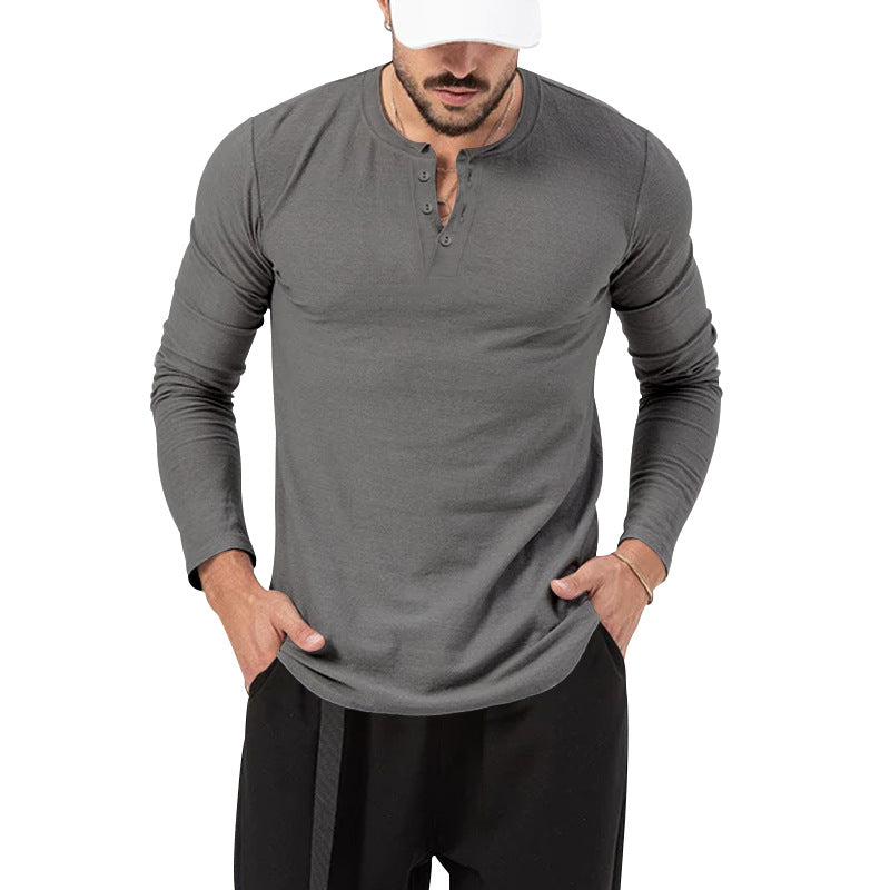 Men's Long Sleeve Henley Shirt in High Quality Cotton Blend with Stylish Button Details Lune London