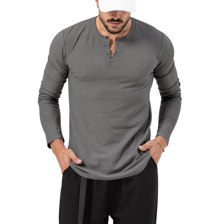 Men's Long Sleeve Henley Shirt in High Quality Cotton Blend with Stylish Button Details Lune London