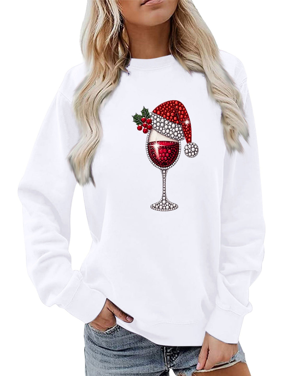 Sweatshirt pour femmes avec doublure douce et motif festif en vin Chic & Stil