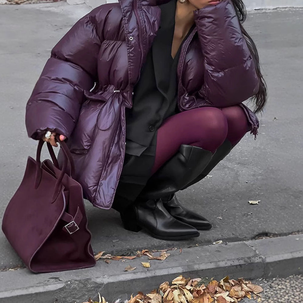 Ladies Oversized Puffer with visible quilted design and high collar Lune London