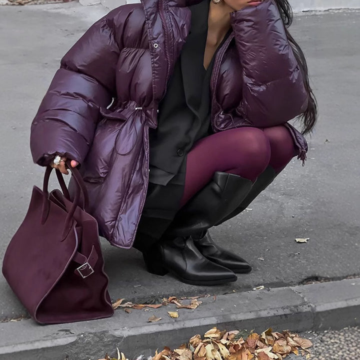 Ladies Oversized Puffer with visible quilted design and high collar Lune London