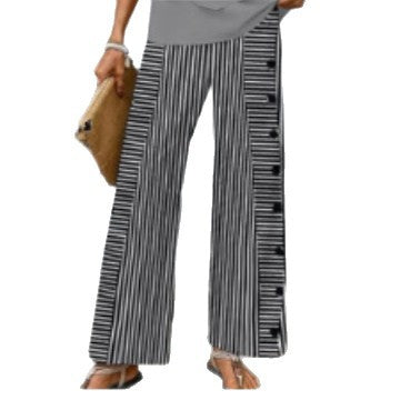 Pantalons palazzo larges à rayures pour femmes avec des détails de bouton pratiques Chic & Stil