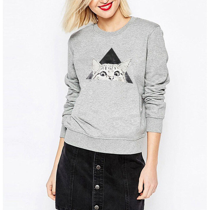 Sweat-shirt féminin avec motif de chat et design géométrique créatif Chic & Stil