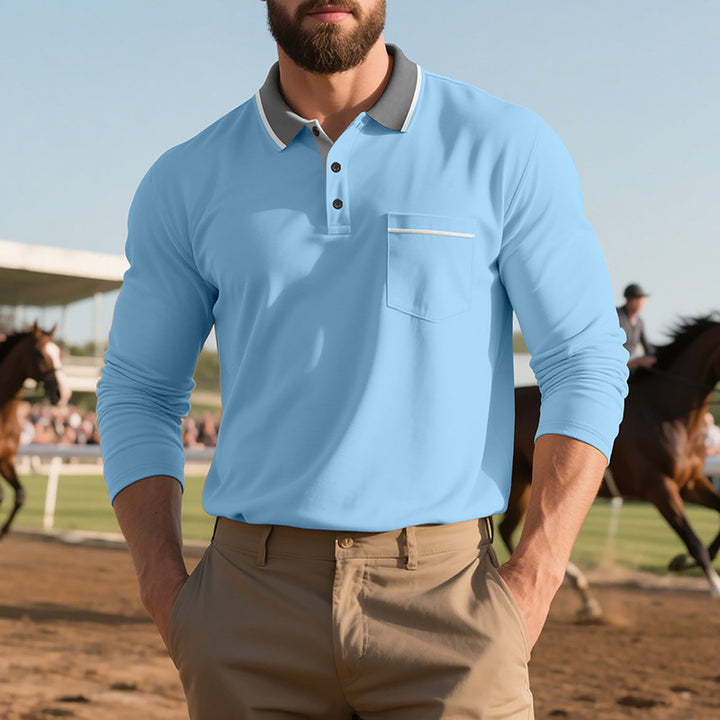 Men Elegant Long Sleeve Polo Shirt with Fashionable Collar and Practical Chest Pocket Lune London