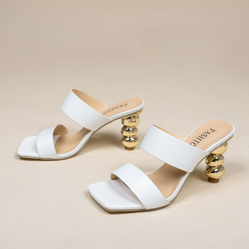 Women's Elegant Sandals with Curved Heel and Double Strap Lune London