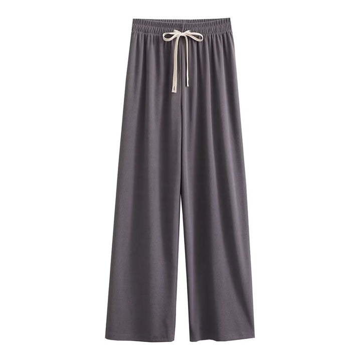 Wide palazzo pants for ladies with elastic waistband and decorative cord Lune London
