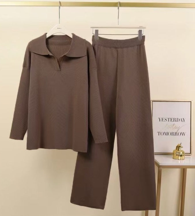 Women Elegant set of casual pants and blouses with collar Lune London