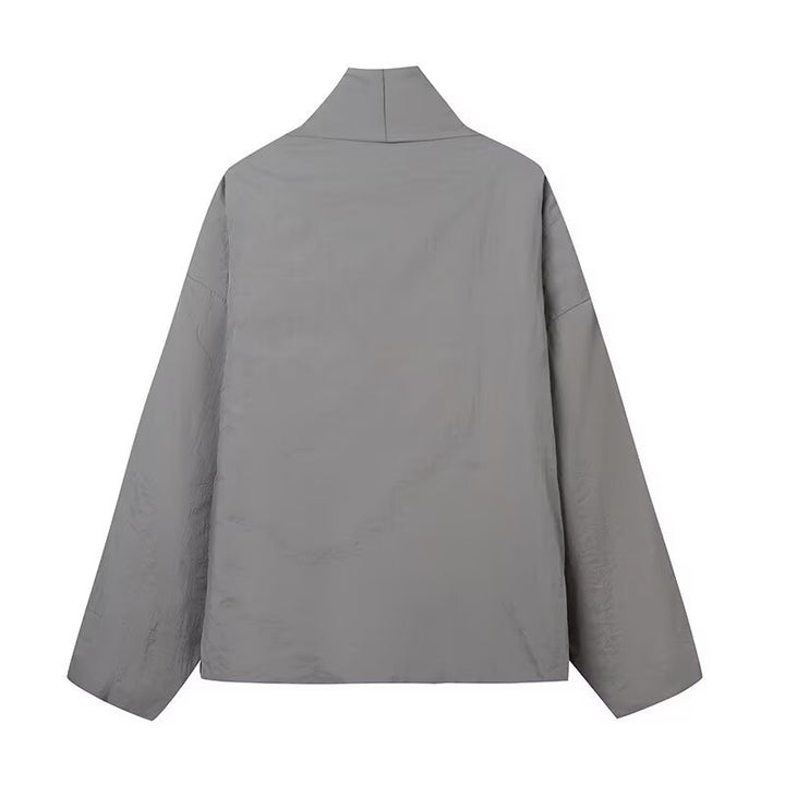 Ladies modular wrap jacket with adjustable design and high collar Lune London