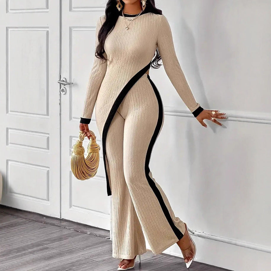 Combinaison élégante pour femme avec design asymétrique et piping contrastant Chic & Stil