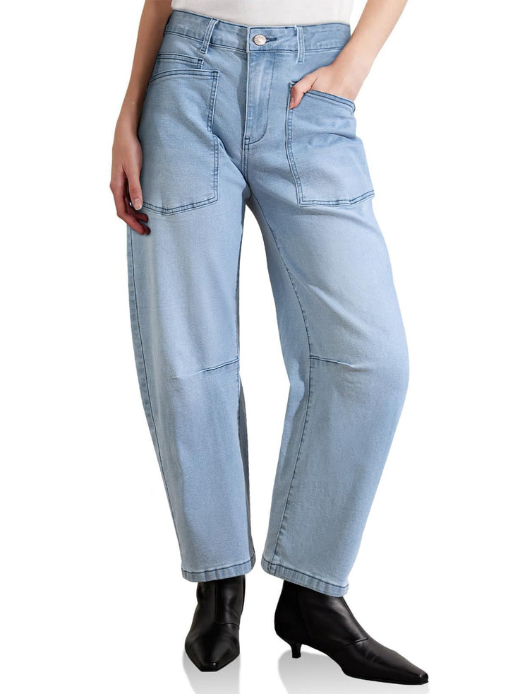 Women's mid-rise denim pants with unique patch pockets Lune London