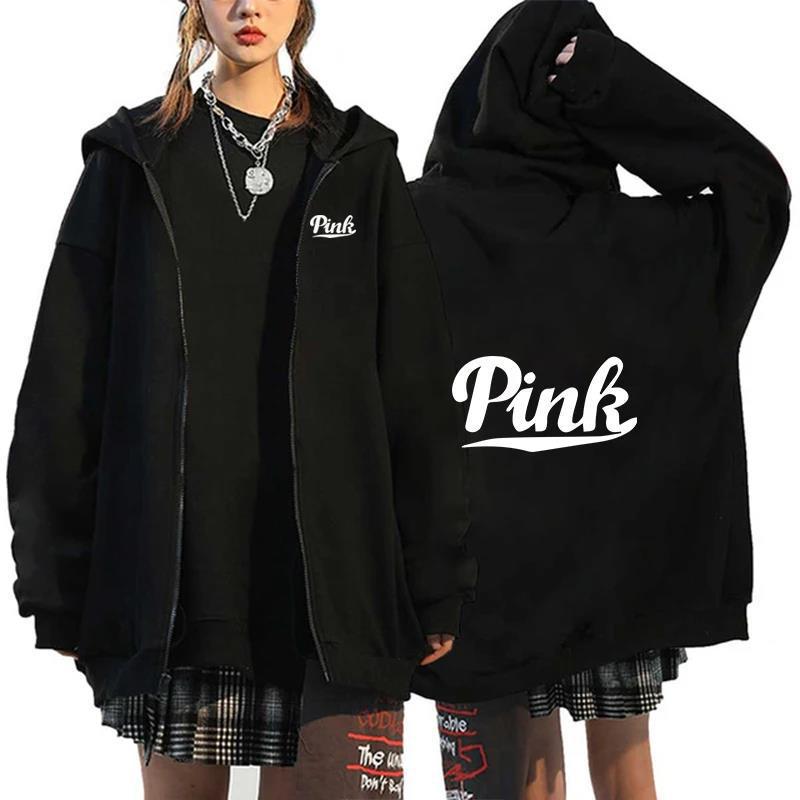 Women's relaxed hoodie jacket with practical zip and stylish lettering Chic & Stil
