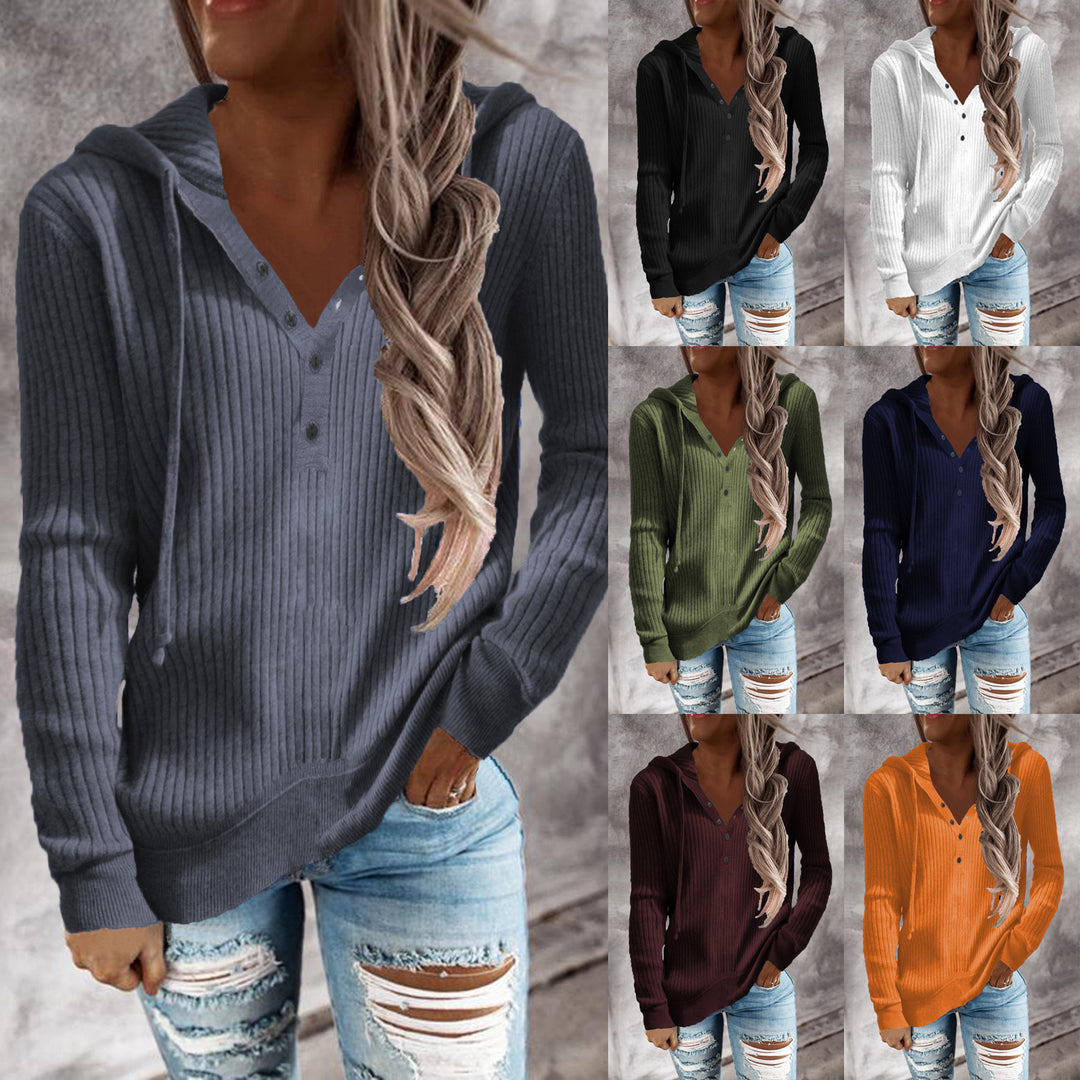 Fashionable ribbed design women's hoodie with button placket Lune London