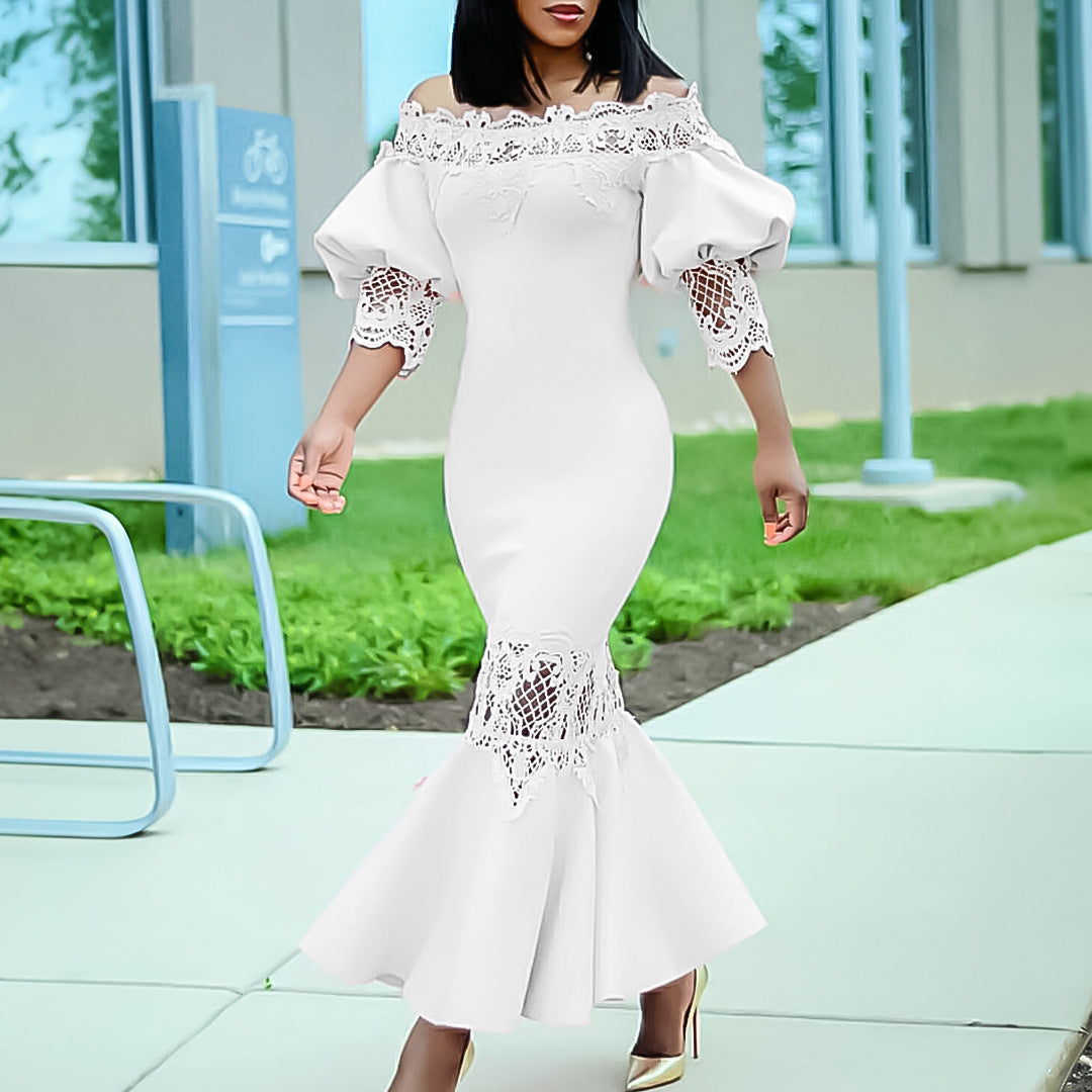 Ladies Elegant Sheath Dress with Lace Sleeves Lune London