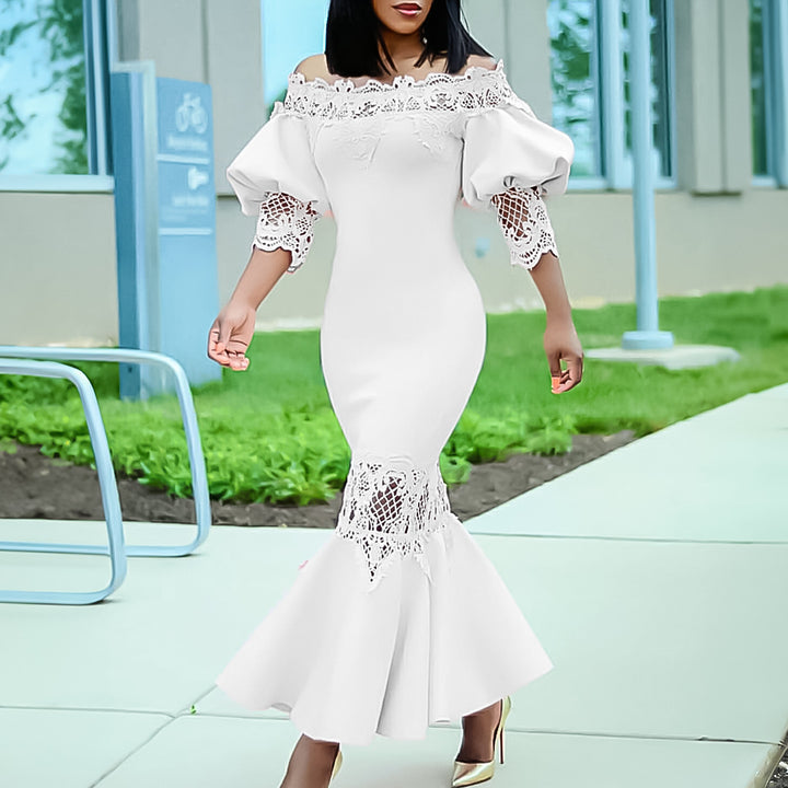 Ladies Elegant Sheath Dress with Lace Sleeves Lune London