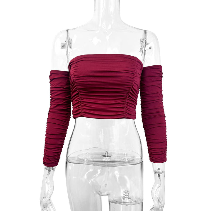 Women Off-Shoulder Crop Top with Pleats Lune London