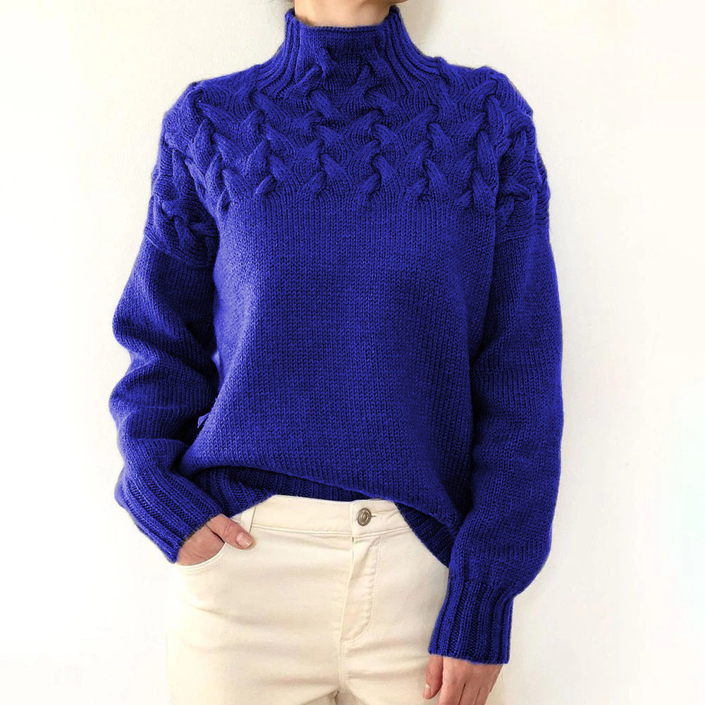 Knit sweater for women with high collar and trendy twisted pattern Lune London
