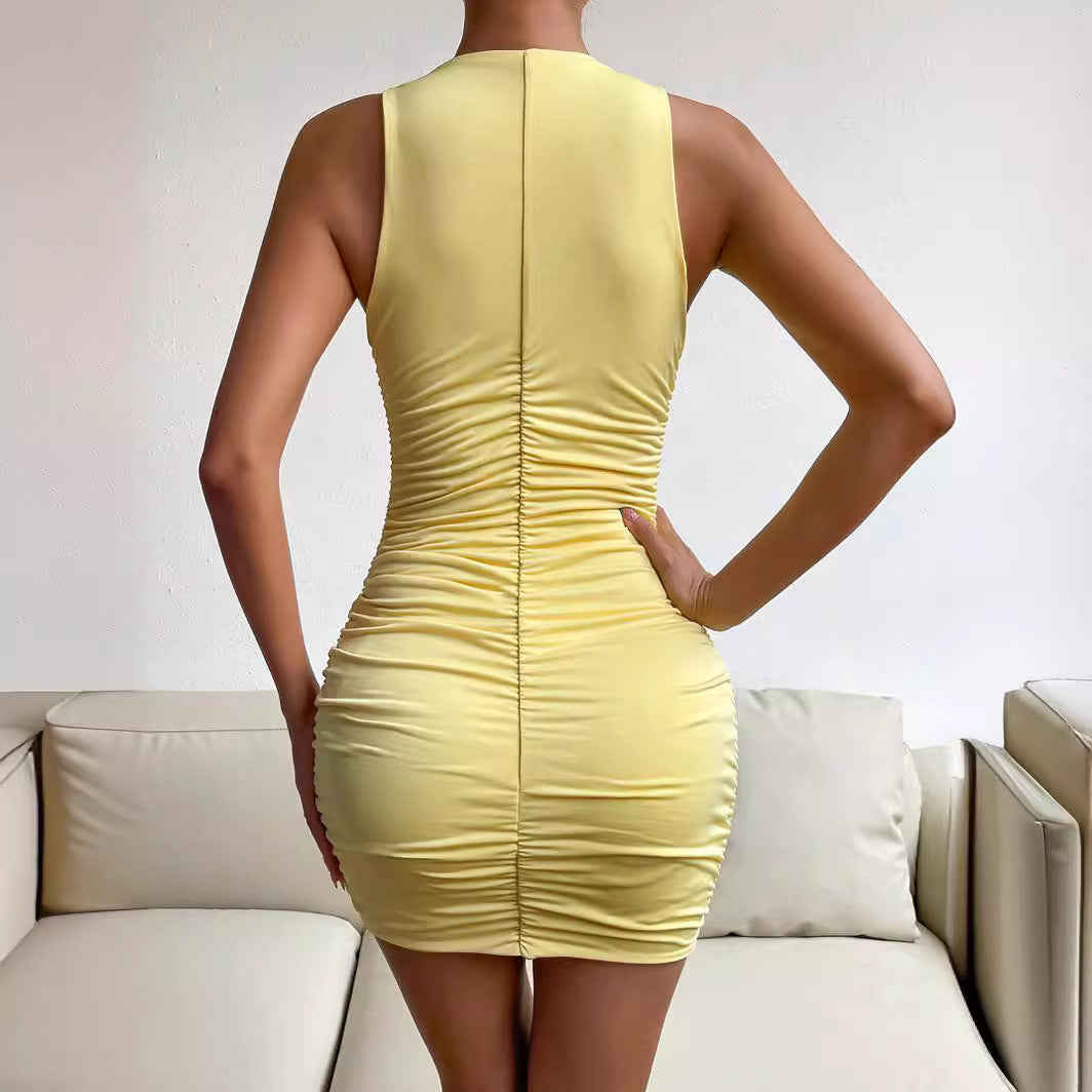 Women's Figure-Hugging Summer Dress with Adjustable Straps and Gatherings Lune London