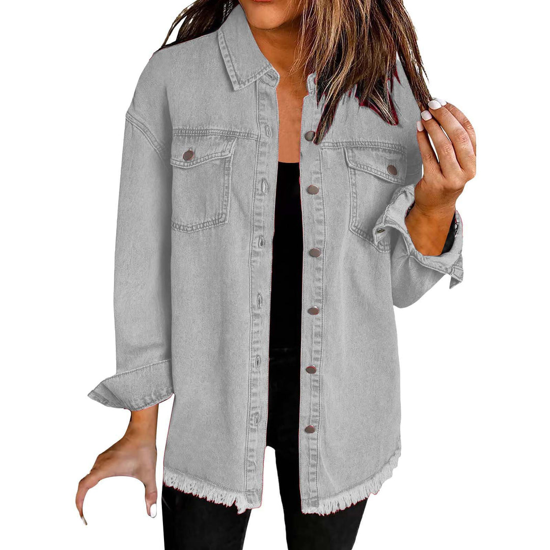 Casual denim shirt for women with frayed edges and convenient chest pockets Lune London