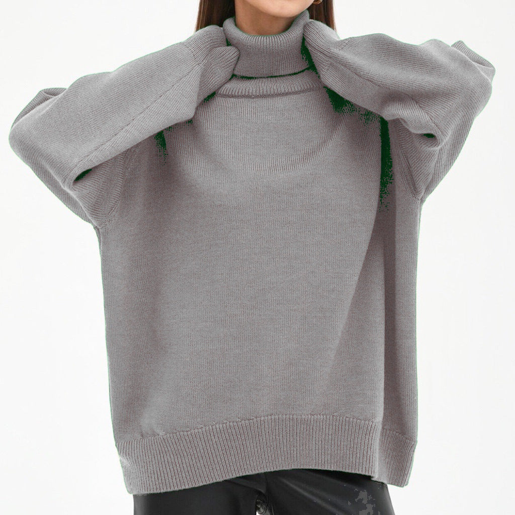 Women's Oversized Turtleneck Sweater with Ribbed Texture Lune London