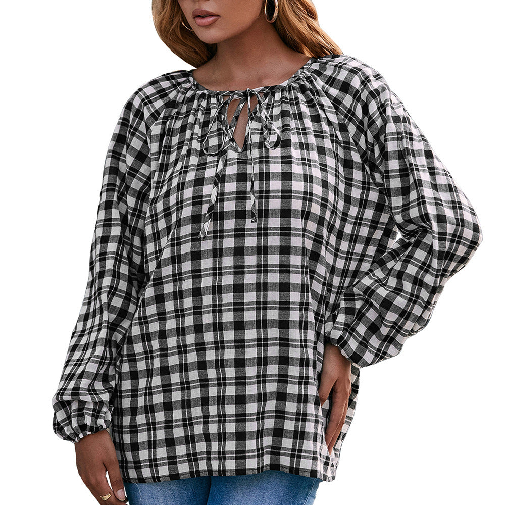 Shirt for women with check pattern and bow detail Lune London