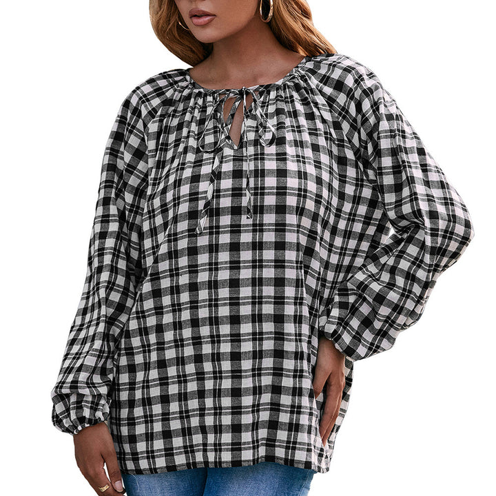 Shirt for women with check pattern and bow detail Lune London