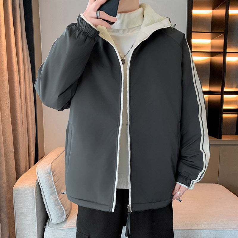 Insulated outer jacket for men with removable hood and soft inner layer Lune London