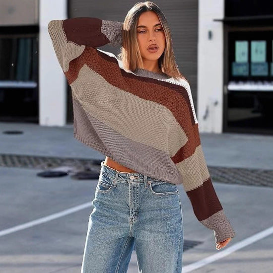 Ladies Casual Striped Wool Sweater with Relaxed Fit Lune London