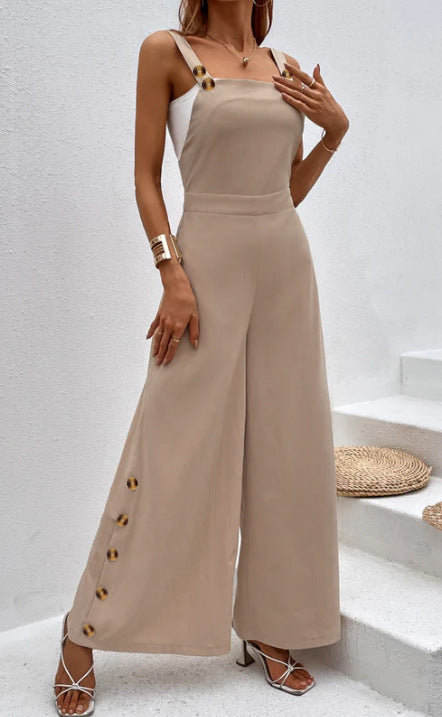 Trendy women's jumpsuit with elegant button details and wide legs Lune London