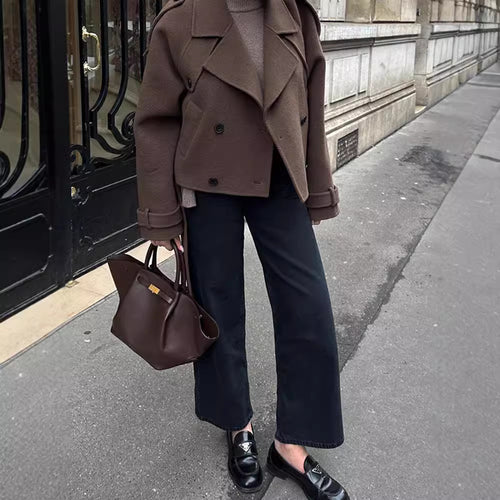 Short trench coat for women with adjustable belt and double-breasted design Lune London