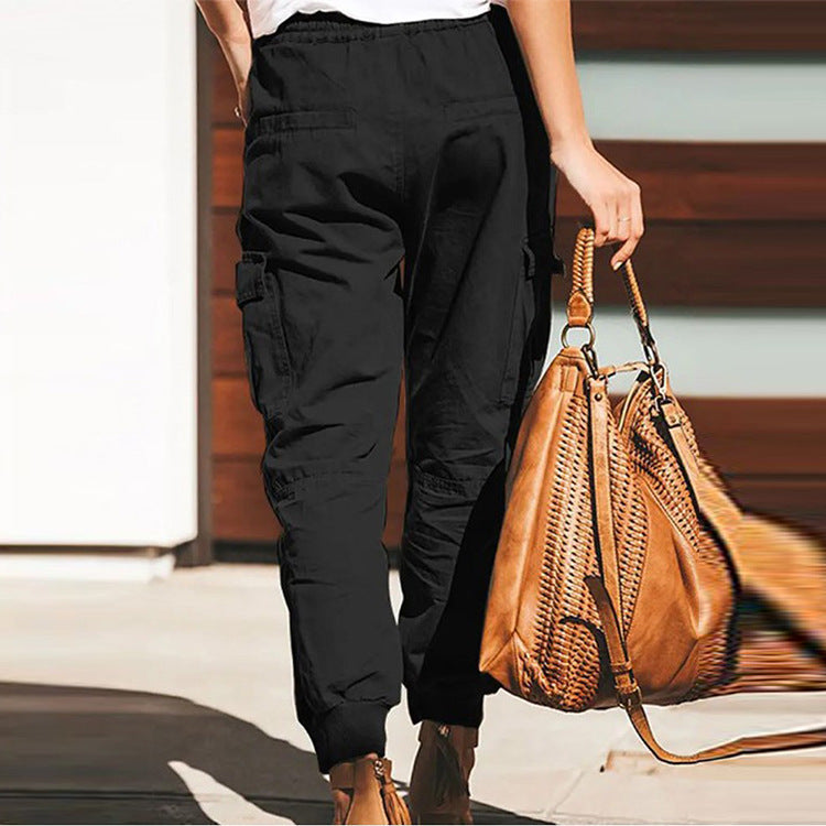 Lune London Women's Cargo Pants with Elastic Waist and Practical Pockets